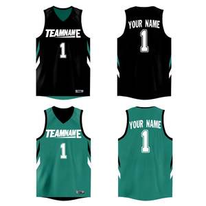 Maillot de basket-ball athlétique personnalisé noir et vert double face - Product Image 1