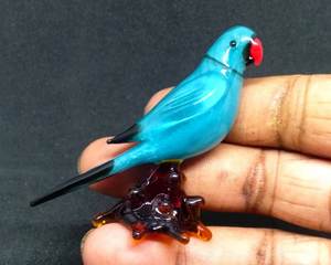 Glass Parrot Figurine Murano Blown <b>Red</b> Beak Black Tail Contemporary Desk Decor Irregular Shape Tabletop Ornament - Product Image 2