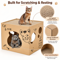 Maison à gratter pour chat en carton ondulé en gros avec coussin de grattage supérieur et trou de jeu en forme de poisson pour l'abri des animaux domestiques en intérieur