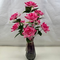 Bouquet de roses artificielles en soie, fausses fleurs de roses avec feuilles vertes, pour la décoration de la maison, des mariages et des tombes
