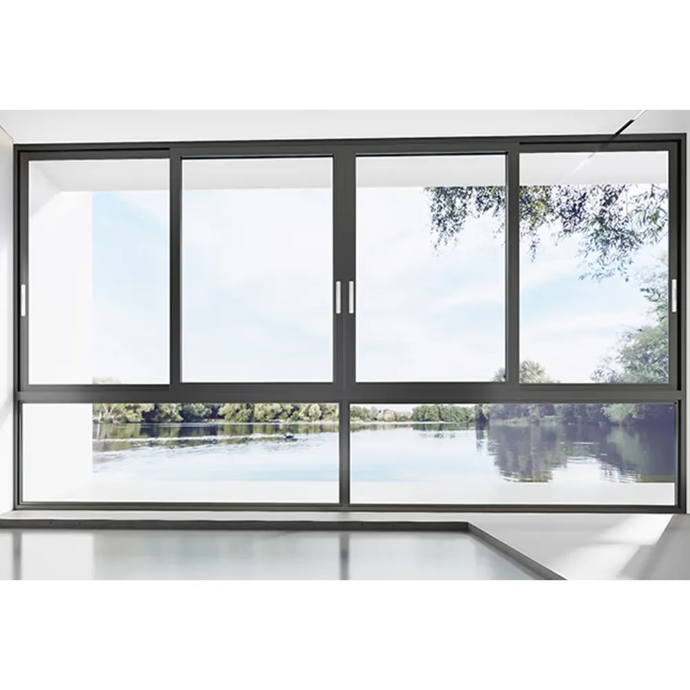 Vertical sliding guillotine aluminum double glazed sliding window price with fixed panel outside sliding window grill design