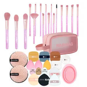 Precio al por mayor de fábrica, juego de herramientas cosméticas, brochas de maquillaje, limpiador de brochas de maquillaje con bolsa de maquillaje