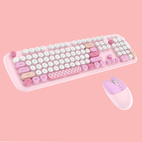 Conjunto de teclado y ratón inalámbricos de 2.4G, diseño redondo y colorido, para oficina, ideal para chicas.