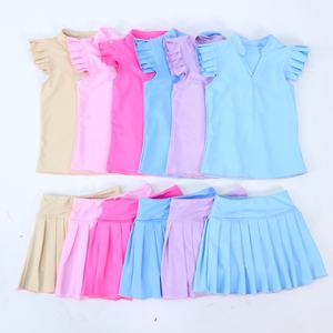 طقم يوجا مخصص للفتيات من تياوس، صندوق مفاجآت يحتوي على توب بدون أكمام بأكتاف مجنحة وتنورة مطوية مع تطريز - Product Image 6