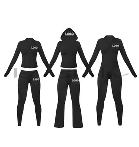 2024 produttori di Skinny Loungwear ActiveWear tuta da donna con bottoni sul colletto Top pantaloni a zampa in due pezzi
