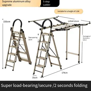 एडजस्टेबल फोल्डिंग क्लॉथ विग हैंगर सुखाने की रैक कपड़े एल्युमीनियम 4 स्टेप सीढ़ी