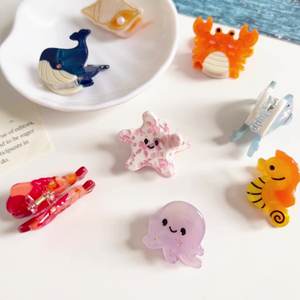 Divertido Delfín Cangrejo Estrella de Mar Ballena Concha Pulpo Marino Animal Acetato Niñas Niños Mujeres Mini Pinza de Pelo Pequeña - Product Image 2