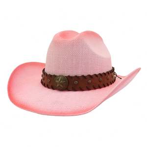 Chapeau de cowboy de bonne qualité en paille de papier, fait main, avec décorations, idéal pour les vacances d'été - Product Image 4