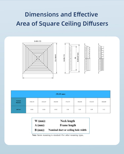 Aluminum 4-Way <strong>Air</strong> <strong>Diffuser</strong> With Damper Square Design For <strong>Ceiling</strong> Ventilation Openings In HVAC Systems For Basements Warehouses - Product Image 5