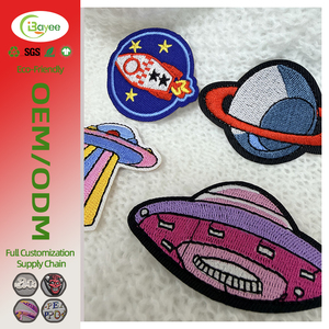Skin-Friendly Soft Spaceship Private <b>Label</b> Back Seam Stitching Flat Embroidery Patches For Premium T-Shirts - Product Image 1