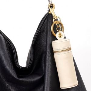 PU Leather Zippered Lipstick Holder Keychain <b>Bag</b> Charm Portable Chapstick Case Lipstick <b>Bags</b> - Product Image 1
