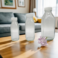 Groothandel Vierkante 100ml 300ml 500ml Lege Melk Fruit Sap Drank Glazen Flessen Transparant Met Witte Schroefdop Glazen Pot
