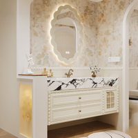 Meuble de salle de bain mural de style américain en bois d'hévéa écologique de haute qualité avec miroir intelligent et lavabo en céramique