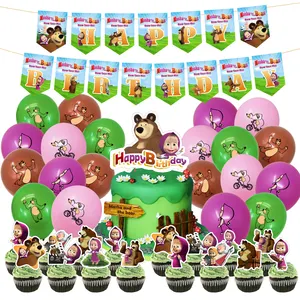 Масала и медведь, украшения для дня рождения, Мультяшные шарики, наборы одноразовой посуды для детей, подарок для девочек K0110