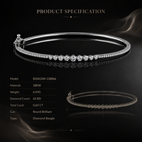 Bracelet ouvert en diamant fin, bracelet délicat en diamant cultivé en laboratoire 0,65 CT, bracelet minimaliste en or blanc 18 carats avec diamant rond