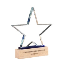 Trophée en cristal cubique créatif en bois pour événements et réunions annuelles d'entreprise, vente en gros, trophée commémoratif en cristal