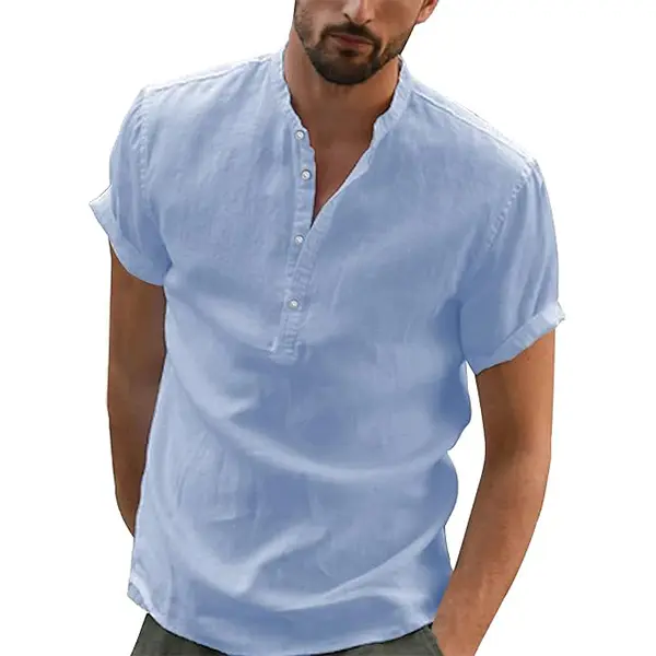 Chemises de plage décontractées hippie pour hommes Chemise en lin et coton Haut à manches courtes Chemise d'extérieur décontractée pour hommes