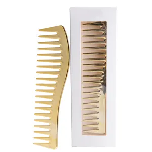 कस्टम लोगो के साथ पैकिंग विस्तृत दाँत स्टाइल कंघी सोने कंघी बॉक्स ABS गोल्ड बालों में कंघी