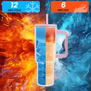 Bouteille d'eau isotherme en acier inoxydable réutilisable de 40 oz avec logo personnalisé, compatible porte-gobelet, avec poignée et couvercle à paille - Product Image 5