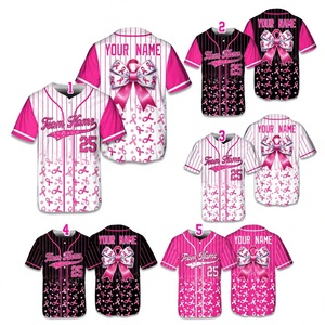 เสื้อเบสบอล SPARKWELL ลายริบบิ้นสีชมพูเพื่อรณรงค์มะเร็งเต้านม พิมพ์ลายเต็มตัว ปรับแต่งชื่อและหมายเลขได้ สำหรับผู้ใหญ่ แขนสั้น แบบยูนิเซ็กส์ - Product Image 1