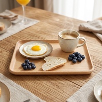 Ensemble de 2 plateaux de service rectangulaires en bois de hêtre, plateau à nourriture en bois naturel avec bords surélevés pour la cuisine, la table à manger