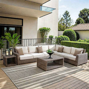 طقم أريكة خارجية عصرية من الراتان بمقاعد 1 و<span class=keywords><strong>2</strong></span> و3 مقاعد، مقاومة للماء بإطار ألومنيوم، أثاث للفناء مناسب للشقق والفلل والفنادق والساحات - Product Image 5