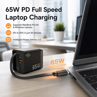 Adaptateur de voyage QC3.0 fournisseur universel 65W chargeur mural rapide EU/US avec câble rétractable de type C adaptateurs A & C 65W