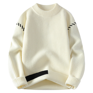 Suéter de Punto para Hombre, Cuello Redondo, Manga Larga, Antiarrugas, Diseño Trenzado, Color Sólido, Poliéster/Algodón, para Invierno - Product Image 1