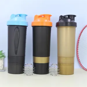 Botol pengocok pintar olahraga fitness gym, botol air 600ml dengan bola antikarat