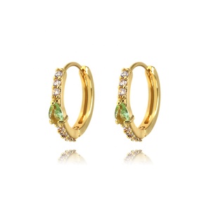 Listos para enviar: Pendientes de aro con circonita en forma de lágrima color champán, con piedra central en forma de pera, mini aretes tipo huggie dorados, regalo al por mayor. - Product Image 2