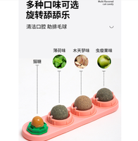 Schattig ecologisch kattenkauwspeeltje met meerdere smaken: kattenkruid+silvervine+gall fruit+katten snoep likbal, 360° draaibaar, aan de muur te bevestigen