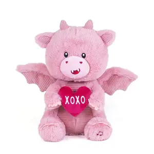 S324 11inches sitting stuffed pink dragon corduroy soft animal doll Valentine's Day gift hugging heart crooked smile dragon toy