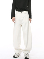 Jean Baggy Homme Jambe Large Décontracté Machette Effet Relief Délavé Jean Droit Homme Coton Denim Mi-Hauteur
