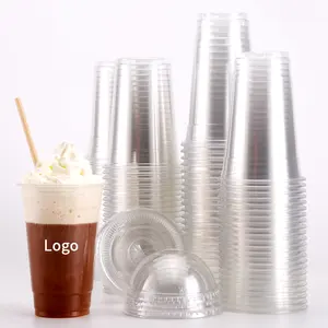 Tasses à café jetables en plastique pour animaux de compagnie, personnalisées, 7, 8, 9, 10, 12, 16, 20 oz, avec dôme et couvercle plat