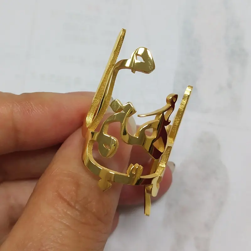 Custom Arabic Calligraphy Name Ring 18k Gold Plated Stainless Steel Fashion Islamic Jewelry Personalized Arabic Letter Rings