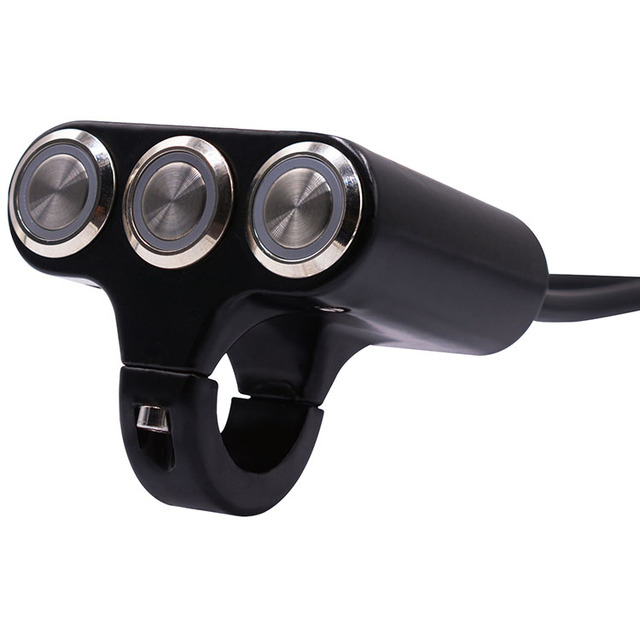 Self-reset Aluminium Alloy Fog Light Switch Handlebar 3 Button Switch for Motorcycles 5 Wires