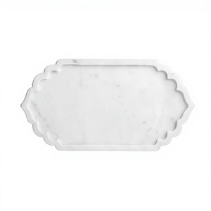 Luxury White Marble Serving Tray with Scalloped Edge Design for Kitchen Countertop <b>Coffee</b> <b>Table</b> & Vanity Decor - Product Image 1
