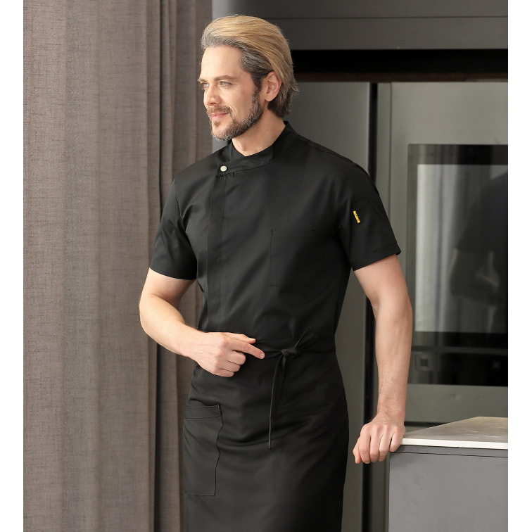 Black short-sleeved top with a wide side opening