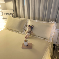 Parure de lit unie 4 pièces pour très grand lit, style coréen, en microfibre de polyester lavée, toutes saisons, avec taies d'oreiller et housse de couette