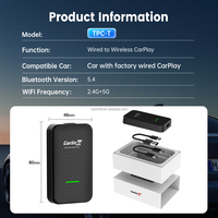 Kit Carlink Tpct Usb Carplay Ota Update Plus d'applications CarPlay filaire vers sans fil 2 en 1 Usbc Wifi6 Boîte intelligente Ai adaptateur pour Waze