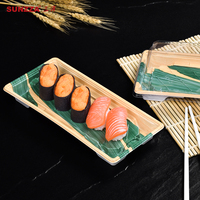 Sunzza boîte à sushi rectangulaire verte motif japonais personnalisé plateau à sashimi togo en plastique jetable à emporter avec couvercle antibuée