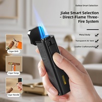 Briquet à cigares de luxe 4-en-1 en cuir, rechargeable au gaz butane, avec torche à 3 flammes, vente en gros