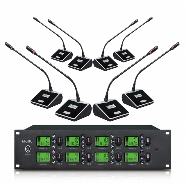8-Channel Professional UHF Gooseneck Wireless Microphone System Conference Handheld Lapel Headset Bodypack for Meeting Room