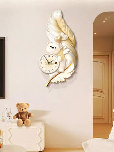 <span class=keywords><strong>Horloge</strong></span> murale analogique style plume <span class=keywords><strong>d</strong></span>'oiseau couleur crème silencieuse pour salon et salle à manger, <span class=keywords><strong>fond</strong></span> de télévision - Product Image 1