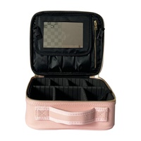 Pour boîte de beauté étanche en cuir PU rose avec miroir petit organisateur de maquillage de voyage pour femmes filles étui ouvert séparateurs amovibles