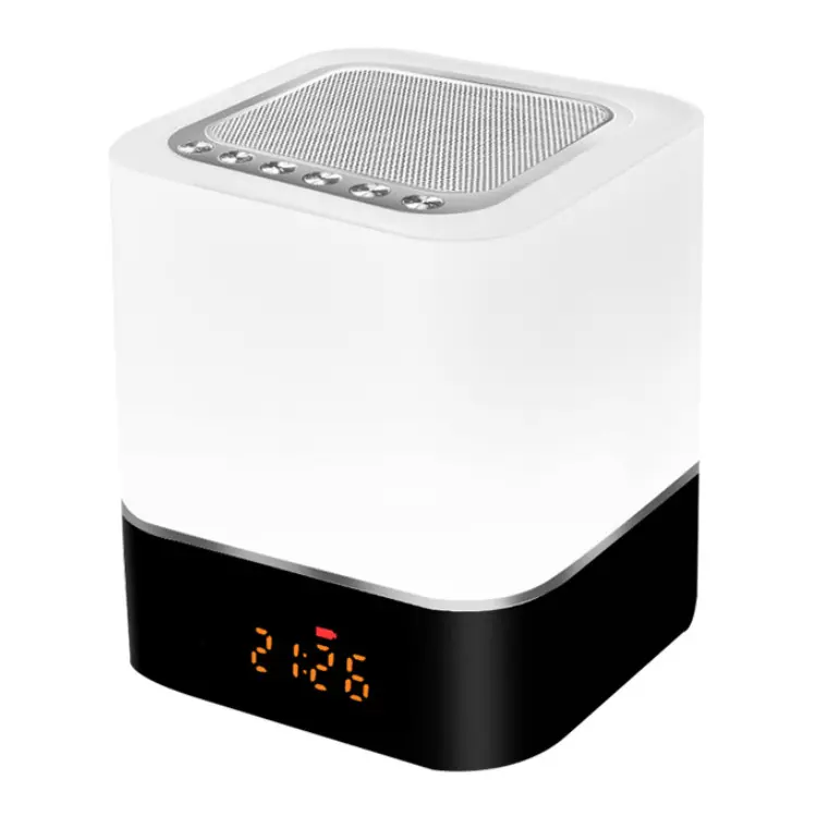 Digital round mini touch LED display portable wireless alarm clock desktop speaker