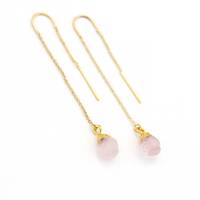 Boucles d'oreilles pendantes en cristal brut plaqué or 18 carats, pierres précieuses personnalisées, fil en argent sterling, boucles d'oreilles fines à enfiler