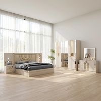 Ensemble complet de meubles de chambre à coucher de luxe en bois, design moderne, avec lit king-size en cuir double, armoire et commode, pour la maison, disponible en taille queen.
