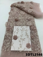 Tissu de dentelle de luxe Oman avec fleurs 3D, dentelle perlée Équateur, tulle brodé, tissu de dentelle à sequins pour robe de mariée Philippines