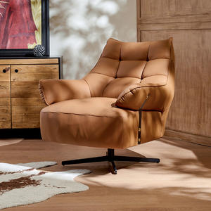 เก้าอี้พักผ่อนหนังแบบหมุนได้ทันสมัย เก้าอี้โซฟาเดี่ยวสำหรับห้องนั่งเล่น เก้าอี้นั่งสบายพร้อมฐานโลหะ - Product Image 1